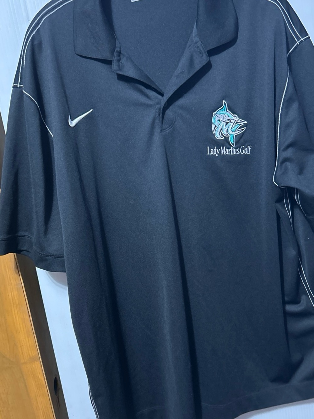 Nike Black Polo with Lady Marlins Golf Embroidered Logo and White Swoosh